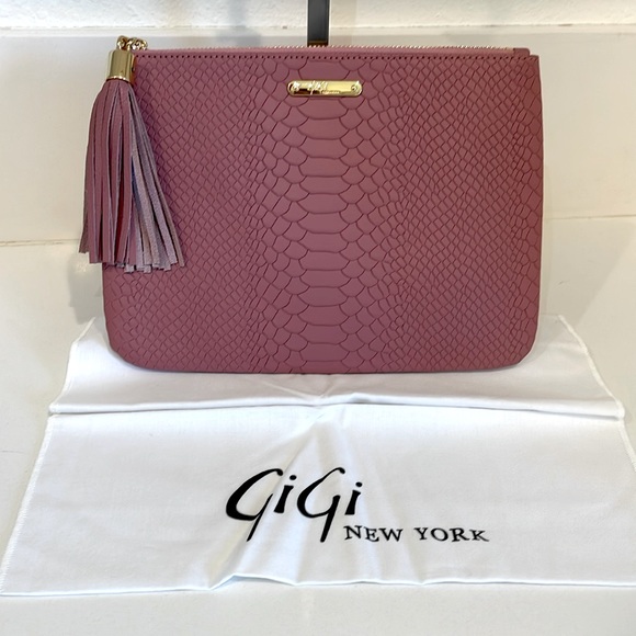 Gigi New York All In One Embossed Leather Clutch With Tassel Dark Pink/Mauve - Picture 6 of 15